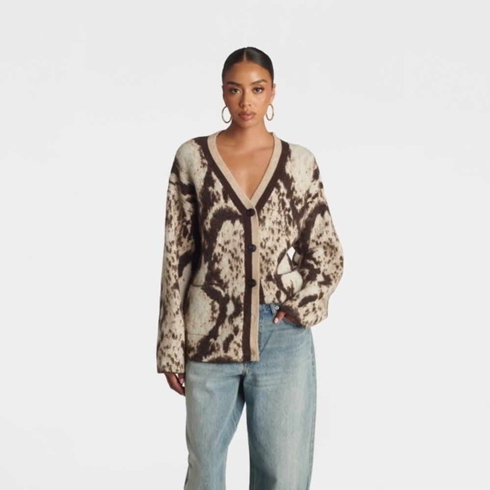KBB KAHLANA Target XL X-Large Slouchy Cardigan Snake Print Sweater Tan Snakeskin